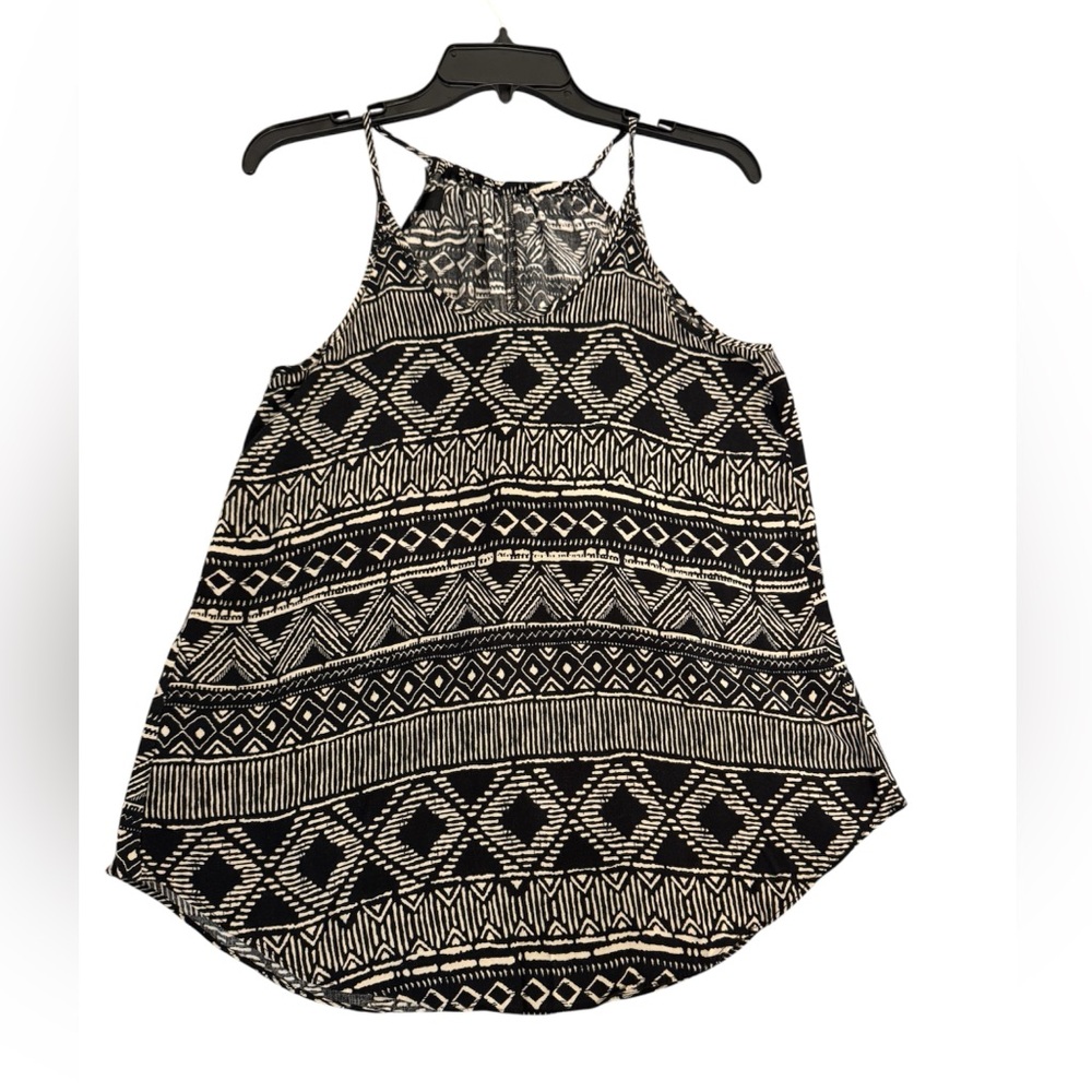 BCX Black, White, Cream Geometric / Tribal Print Tank Top